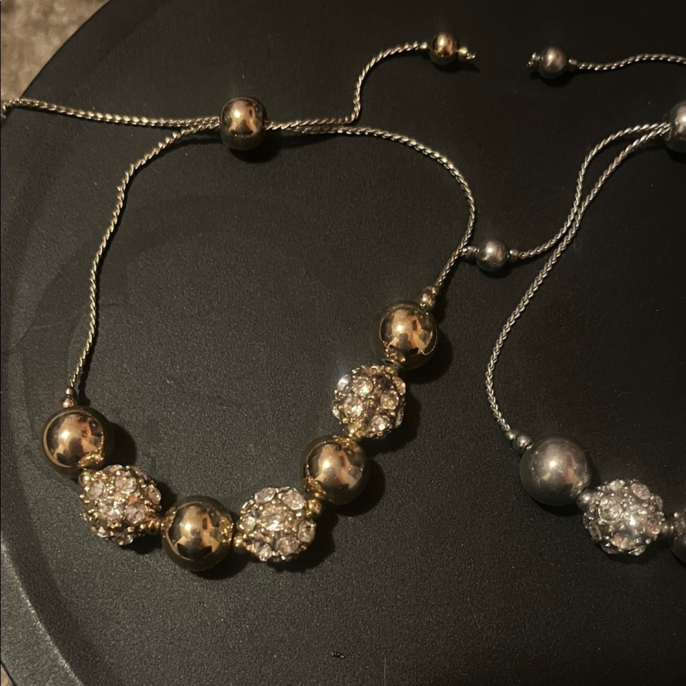 Elegant Gold and Silver Tone Beaded Pull Bracelets - Picture 3 of 3